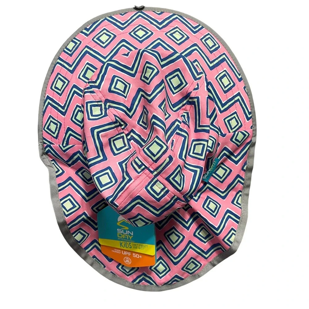 NEW Sun Day Afternoons Play Hat Kids Small Pink Geometric UPF 50+ Sun Protection